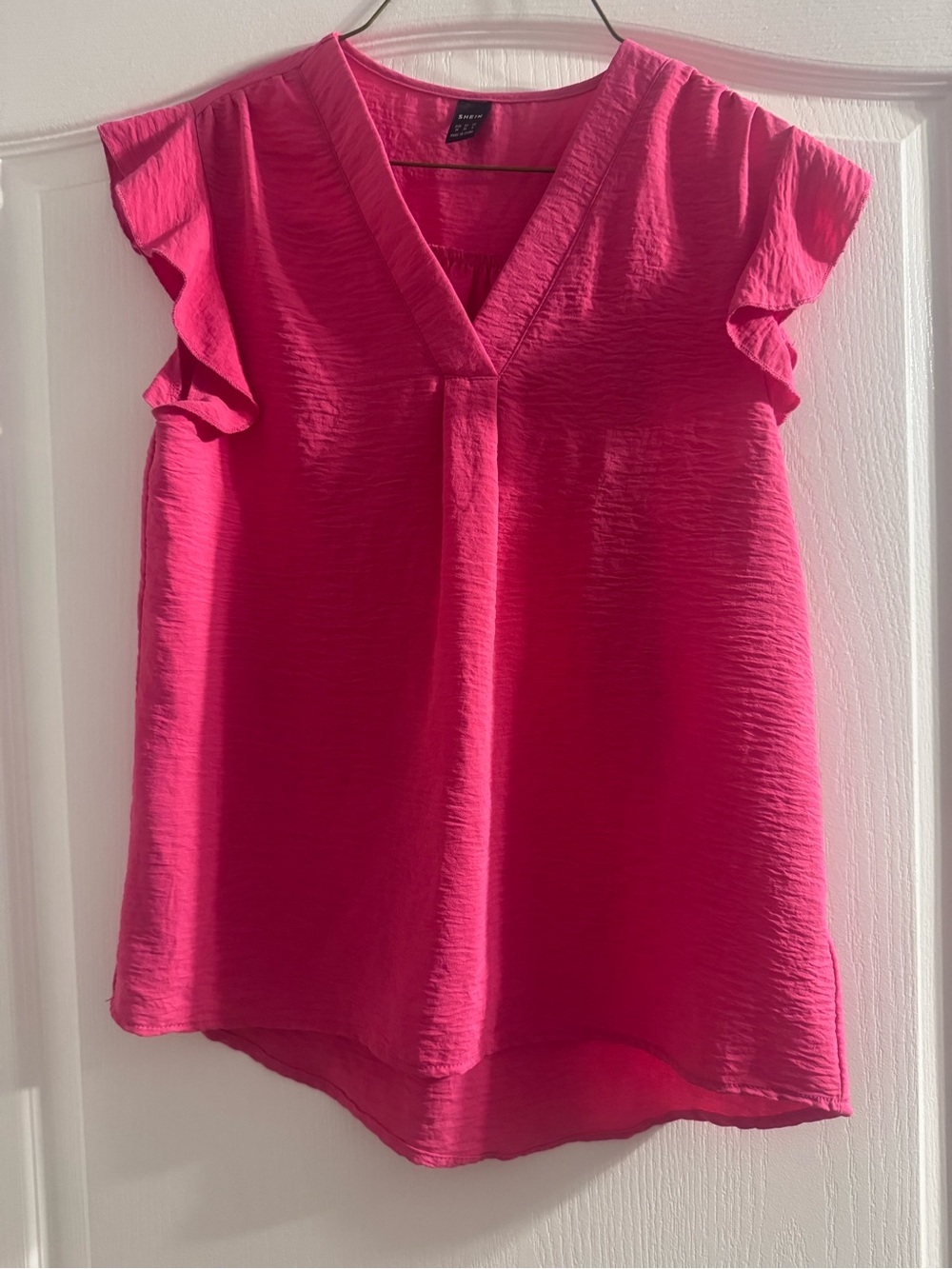 SHEIN Hot Pink V-Neck Ruffle Sleeve Camisole